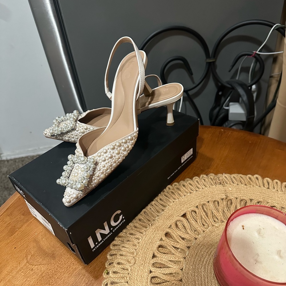 INC White Pearl Embellished Heels - Picture 4 of 4